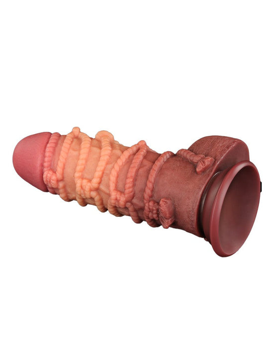 LoveToy - XXL Extreme Dildo met Touw Motief - Lengte 24,5 cm - Bruin/Lichte Huidskleur-Erotiekvoordeel.nl