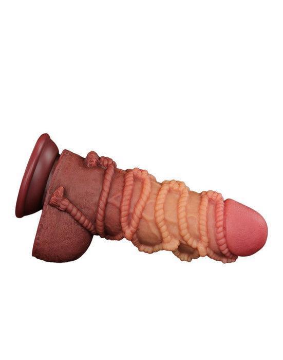 LoveToy - XXL Extreme Dildo met Touw Motief - Lengte 24,5 cm - Bruin/Lichte Huidskleur-Erotiekvoordeel.nl