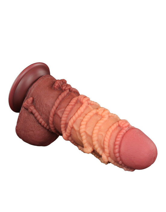 LoveToy - XXL Extreme Dildo met Touw Motief - Lengte 24,5 cm - Bruin/Lichte Huidskleur-Erotiekvoordeel.nl