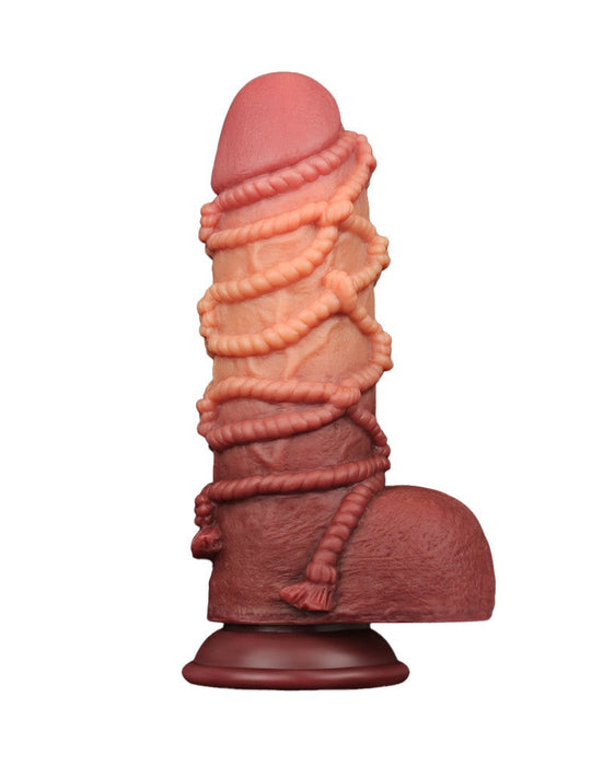 LoveToy - XXL Extreme Dildo met Touw Motief - Lengte 24,5 cm - Bruin/Lichte Huidskleur-Erotiekvoordeel.nl