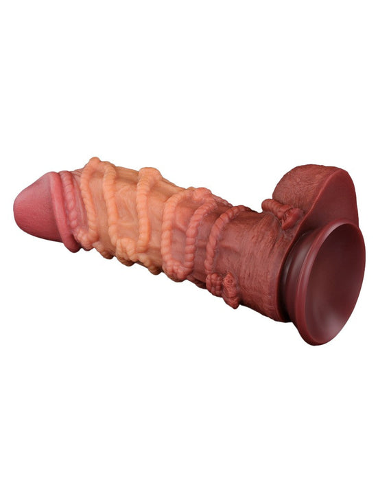 LoveToy - XXL Extreme Dildo met Touw Motief - Lengte 26.5 cm - Bruin/Lichte Huidskleur-Erotiekvoordeel.nl