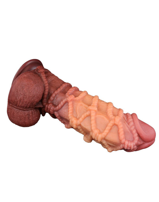 LoveToy - XXL Extreme Dildo met Touw Motief - Lengte 26.5 cm - Bruin/Lichte Huidskleur-Erotiekvoordeel.nl