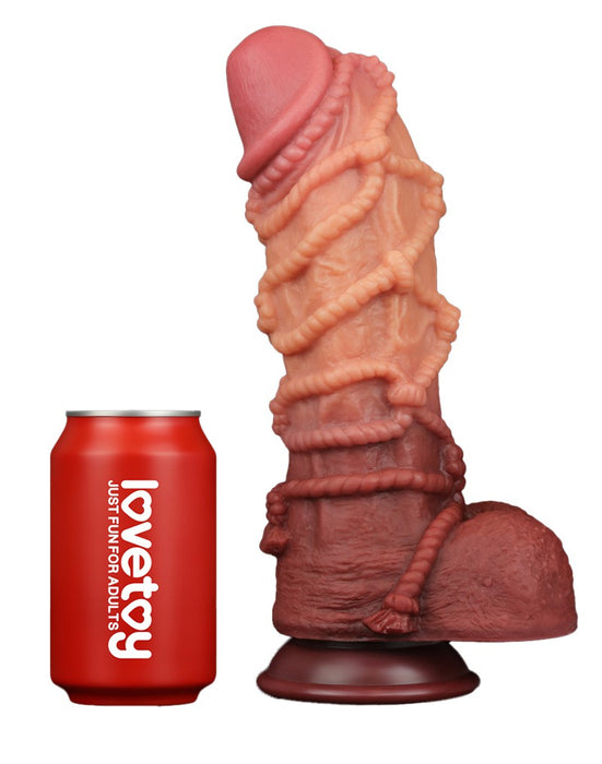 LoveToy - XXL Extreme Dildo met Touw Motief - Lengte 26.5 cm - Bruin/Lichte Huidskleur-Erotiekvoordeel.nl