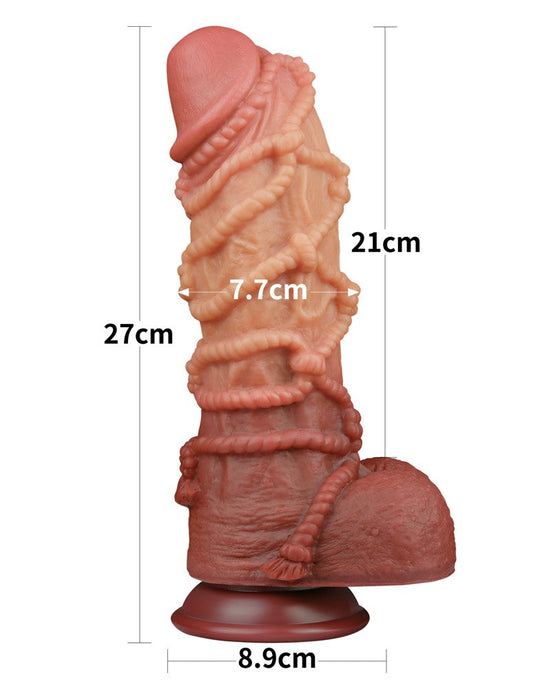 LoveToy - XXL Extreme Dildo met Touw Motief - Lengte 26.5 cm - Bruin/Lichte Huidskleur-Erotiekvoordeel.nl