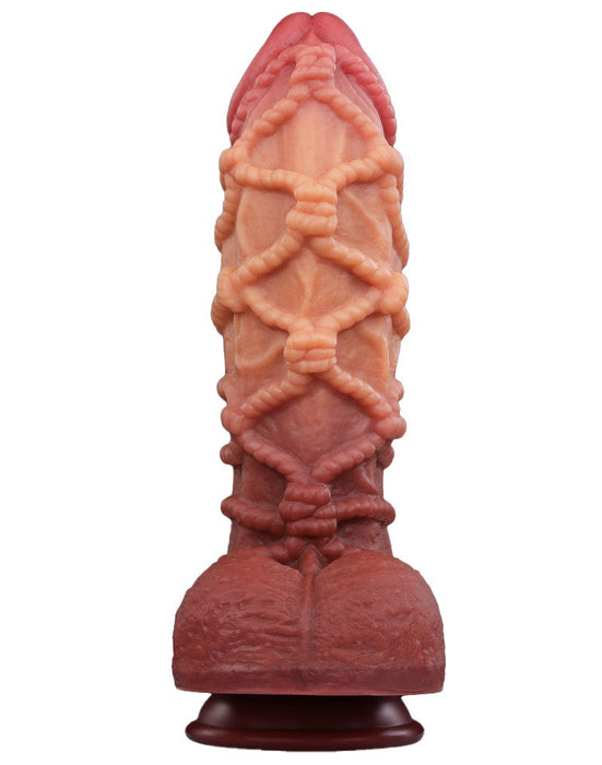 LoveToy - XXL Extreme Dildo met Touw Motief - Lengte 26.5 cm - Bruin/Lichte Huidskleur-Erotiekvoordeel.nl