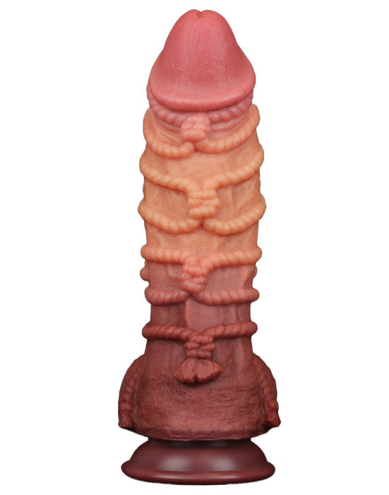 LoveToy - XXL Extreme Dildo met Touw Motief - Lengte 26.5 cm - Bruin/Lichte Huidskleur-Erotiekvoordeel.nl