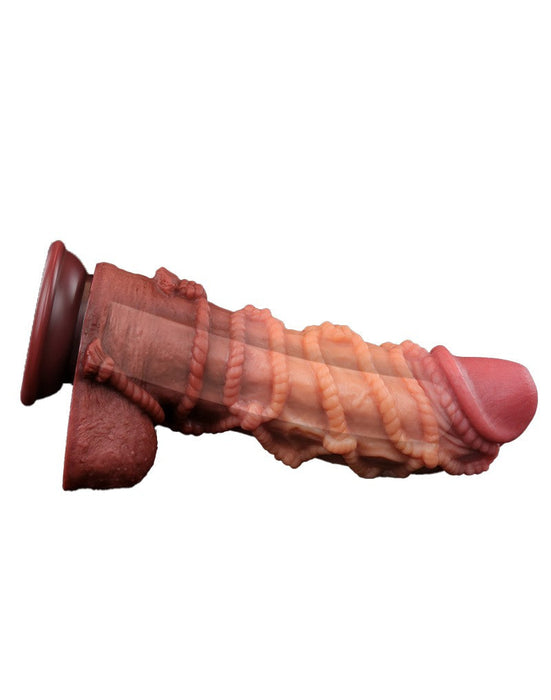 LoveToy - XXL Extreme Dildo met Touw Motief - Lengte 26.5 cm - Bruin/Lichte Huidskleur-Erotiekvoordeel.nl