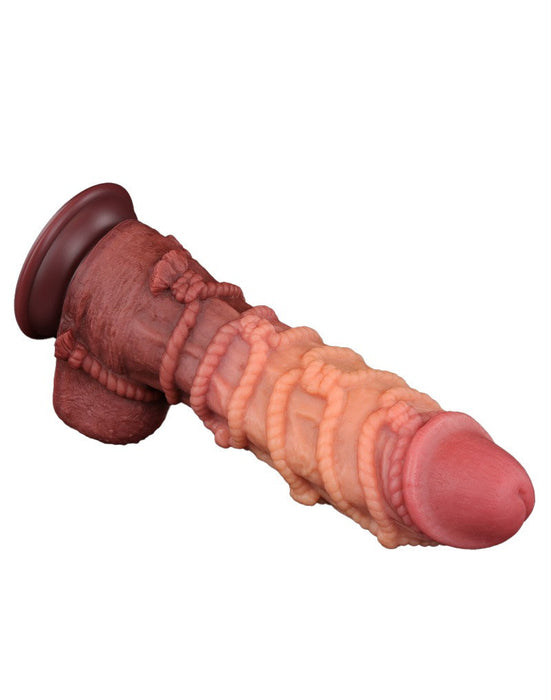 LoveToy - XXL Extreme Dildo met Touw Motief - Lengte 26.5 cm - Bruin/Lichte Huidskleur-Erotiekvoordeel.nl