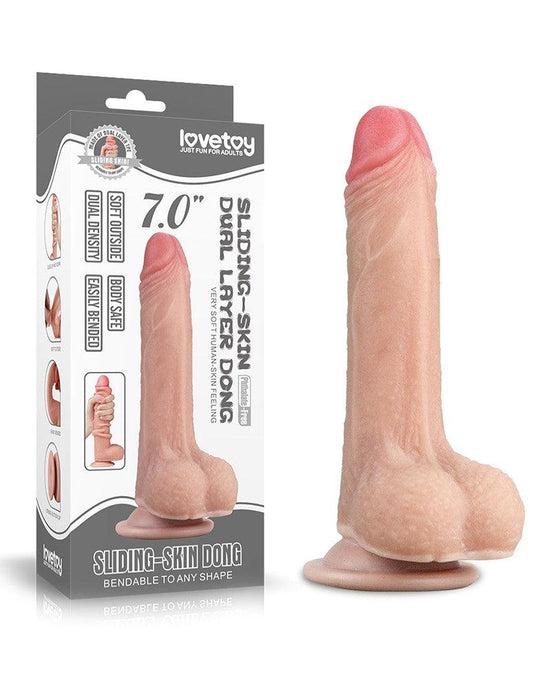 Lovetoy - Dildo Met glijdende huid 18 cm - Lichte Huidskleur-Erotiekvoordeel.nl