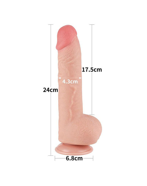 Lovetoy - Dubbellaags Dildo - Glijdende Huid Dildo - Lengte 24 cm - Diameter Ø 4.3 cm - Lichte Huidskleur-Erotiekvoordeel.nl