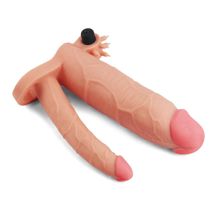 Lovetoy - Pleasure X-tender Vibrerende dubbele penis sleeve 21 en 17 cm - Lichte Huidskleur-Erotiekvoordeel.nl