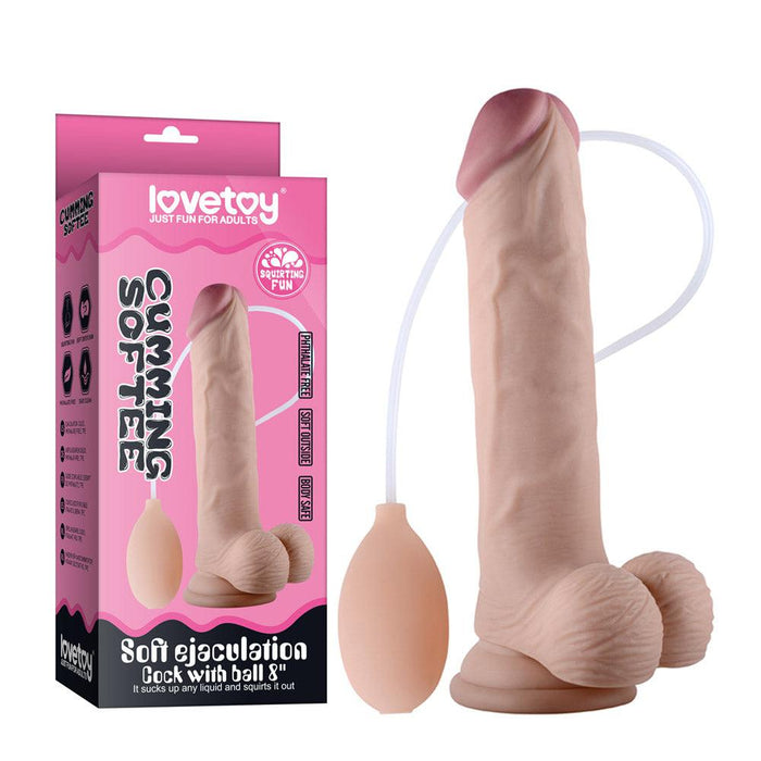 Lovetoy - Zachte Ejaculatie Dildo Met Knijpbal Voor Spuit Functie - 23 cm-Erotiekvoordeel.nl