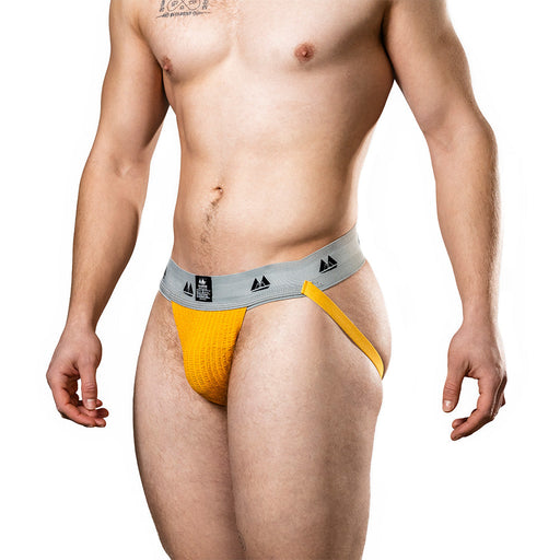 MM Original - Jockstrap Herenslip - Tailleband 5 cm - Geel/Grijs-Erotiekvoordeel.nl