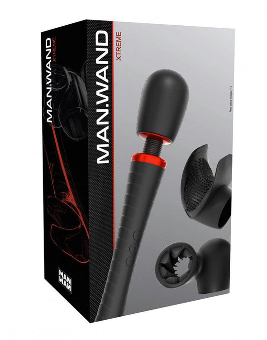 Man.Wand Extreme Powerwand Masturbator En Wand Vibrator Met opzetstukken - Zwart-Erotiekvoordeel.nl