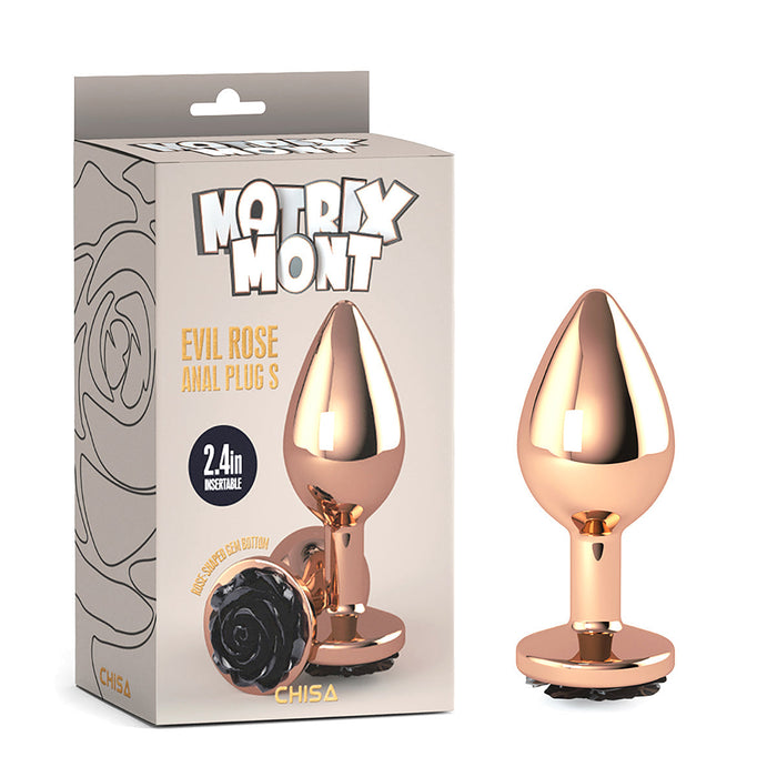 Matrix Mont - Evil Rose - Anaal Plug met Zwarte Roos - Goud - Aluminium-Erotiekvoordeel.nl