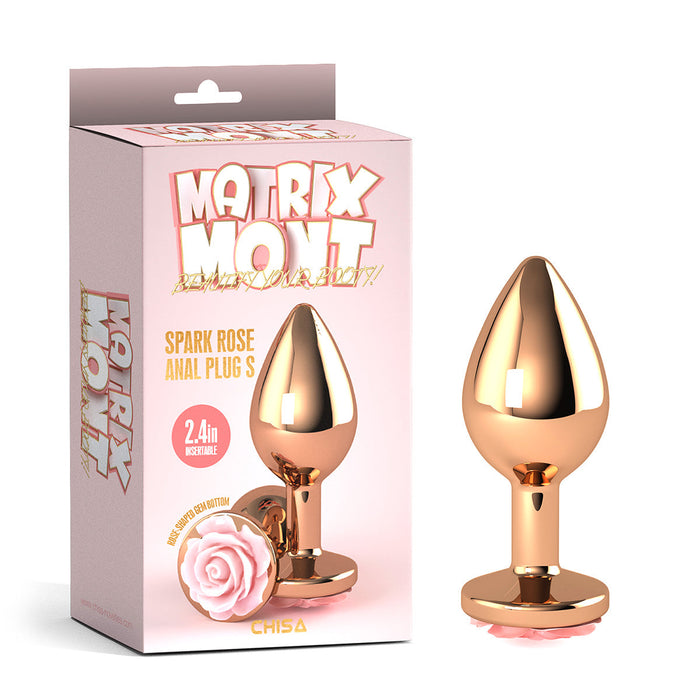 Matrix Mont - Spark Rose - Anaal Plug met Roze Roos - Aluminium - Goud-Erotiekvoordeel.nl