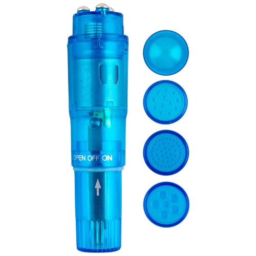 Pocket Pleasure - Pocket Rocket Massager - 4 opzetstukjes - Blauw-Erotiekvoordeel.nl