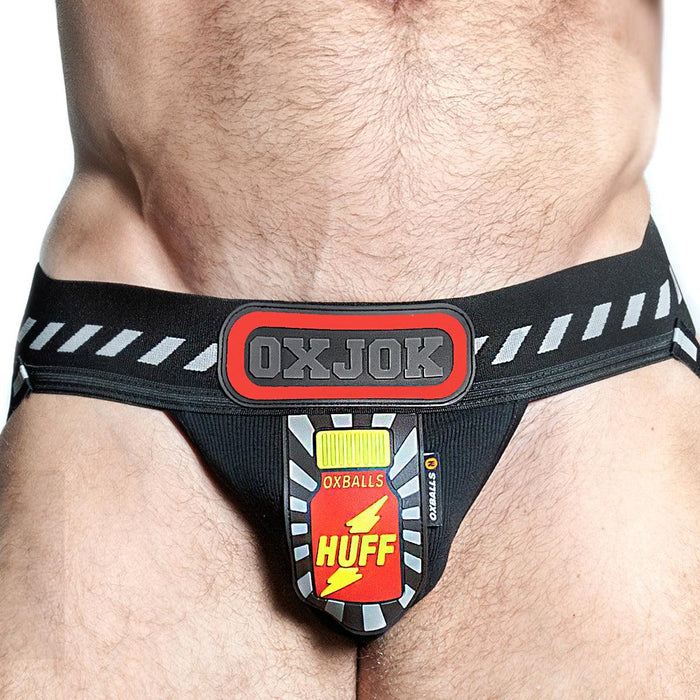 Oxjok Popperjock - 3D Rubber Huffer Jockstrap - Zwart/Rood-Erotiekvoordeel.nl