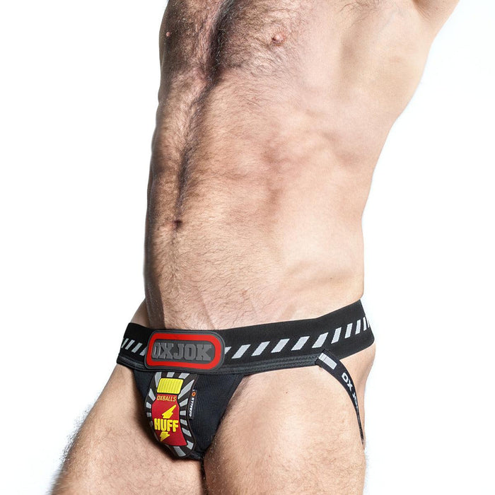 Oxjok Popperjock - 3D Rubber Huffer Jockstrap - Zwart/Rood-Erotiekvoordeel.nl