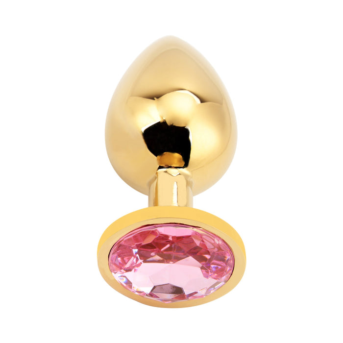 PLGZ - Rosebud Metalen Buttplug - Goud - Roze Siersteen - Large-Erotiekvoordeel.nl