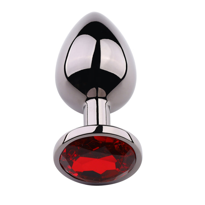 PLGZ - Rosebud Metalen Buttplug - Zwart Metallic - Rode Siersteen - Verkrijgbaar in 3 maten-Erotiekvoordeel.nl