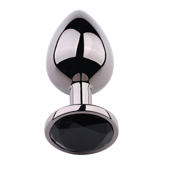 PLGZ - Rosebud Metalen Buttplug - Zwart Metallic - Zwarte Siersteen - Verkrijgbaar in 3 maten-Erotiekvoordeel.nl