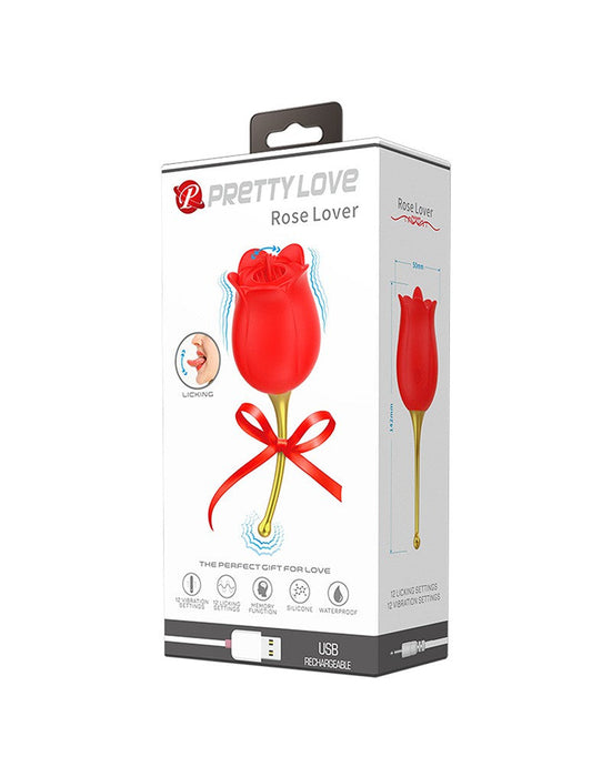 Pretty Love - Clitoris Vibrator Met likstimulator Rose Lover - Rood/Goud-Erotiekvoordeel.nl