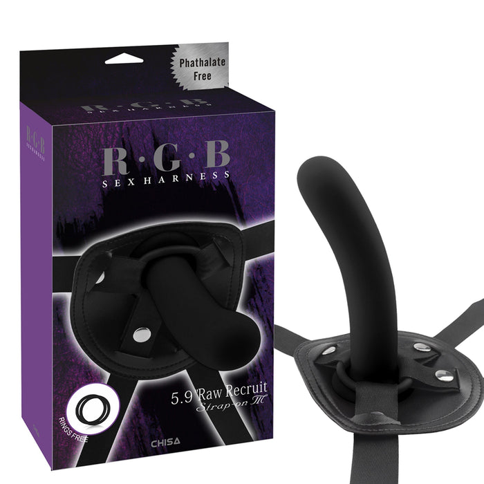 RGB - Raw Recruit Strap-On Harnasje met Gladde Dildo - Maat M - Zwart-Erotiekvoordeel.nl