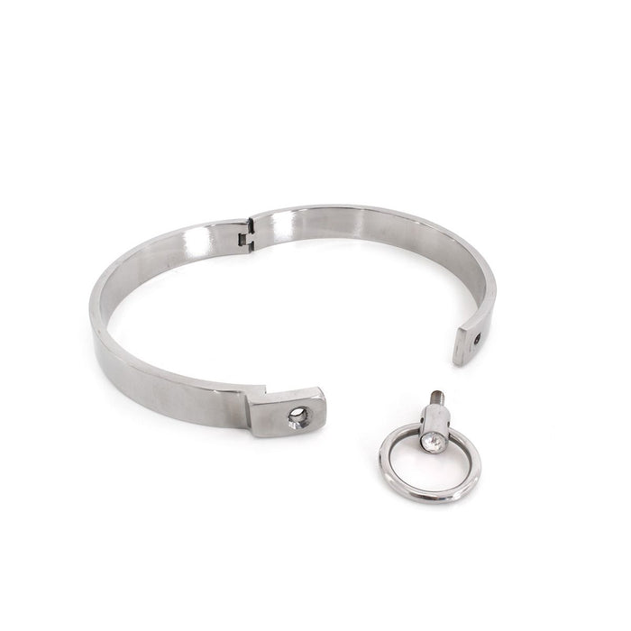 Kiotos Steel - RVS Collar Solid Met Transparant Kristal voorzijde - Large - 13,5 cm-Erotiekvoordeel.nl