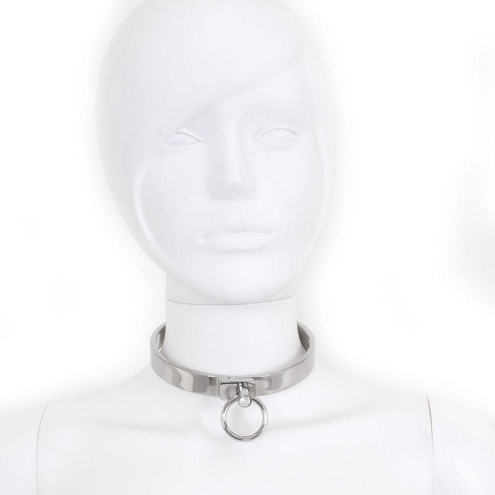 Kiotos Steel - RVS Collar Solid Met Transparant Kristal voorzijde - Large - 13,5 cm-Erotiekvoordeel.nl