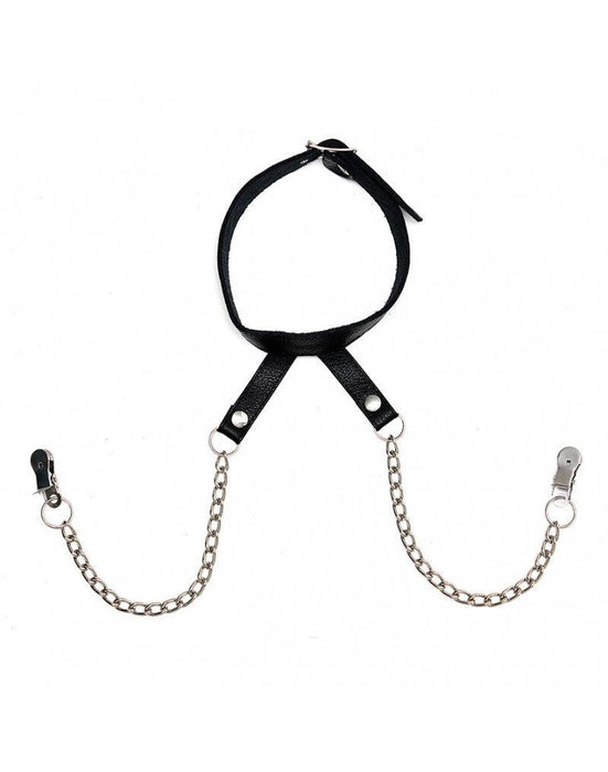 Rimba Bondage Play - Collar Met Tepelklemmen aan Ketting-Erotiekvoordeel.nl