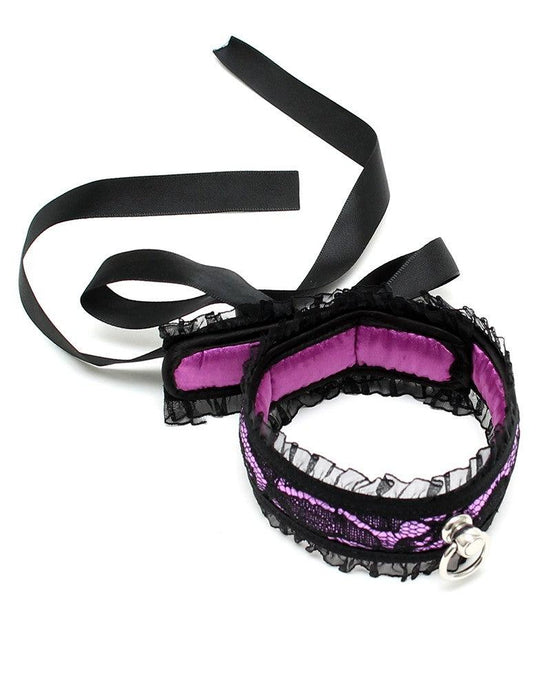 Rimba - Halsband - Burlesque Collar Met O-Ring - Zwart/Paars-Erotiekvoordeel.nl