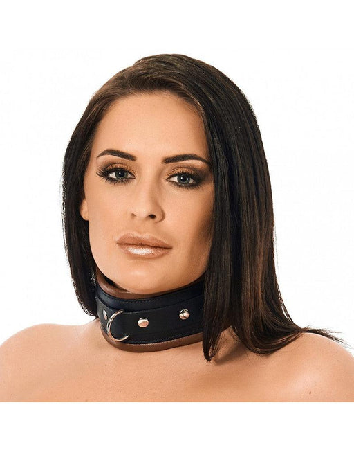 Rimba Bondage Play - Halsband- Collar - Leer Gevoerd - 7cm Breed - Zwart/Bruin-Erotiekvoordeel.nl