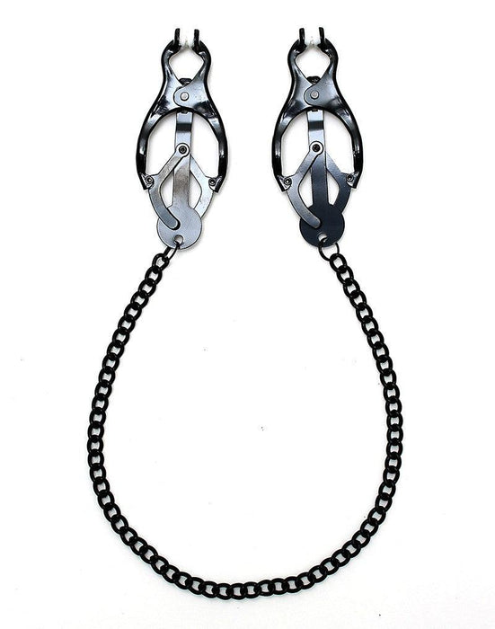 Rimba Bondage Play - Japanse Clover Tepelklemmen Met Ketting - Zwart-Erotiekvoordeel.nl