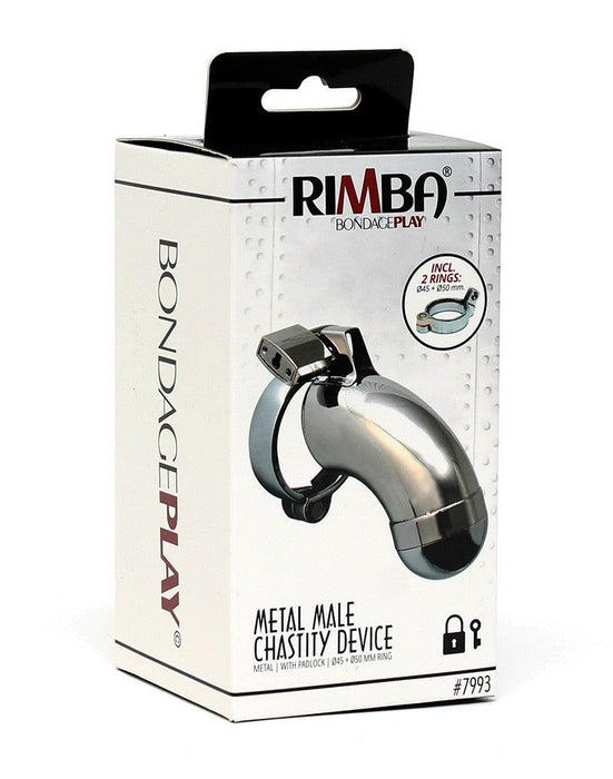 Rimba Bondage Play - Kuisheidskooi - Metalen Peniskooi Met Hangslot - Gesloten model - One Size - Zilver-Erotiekvoordeel.nl