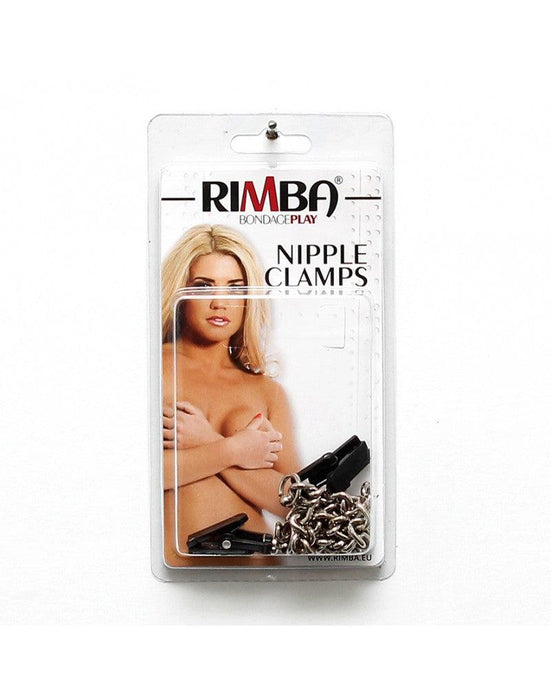 Rimba Bondage Play - Tepelklemmen Met Tandjes en Ketting - Zwart Plastic-Erotiekvoordeel.nl