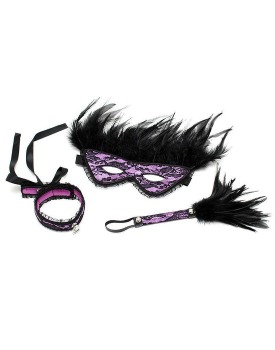 Rimba - Burlesque BDSM Set met Masker en Zweepje - Paars/Zwart-Erotiekvoordeel.nl