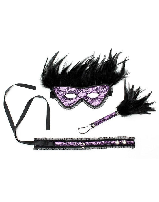 Rimba - Burlesque BDSM Set met Masker en Zweepje - Paars/Zwart-Erotiekvoordeel.nl