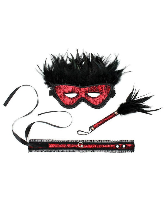 Rimba - Burlesque BDSM Set met Masker en Zweepje - Rood/Zwart-Erotiekvoordeel.nl