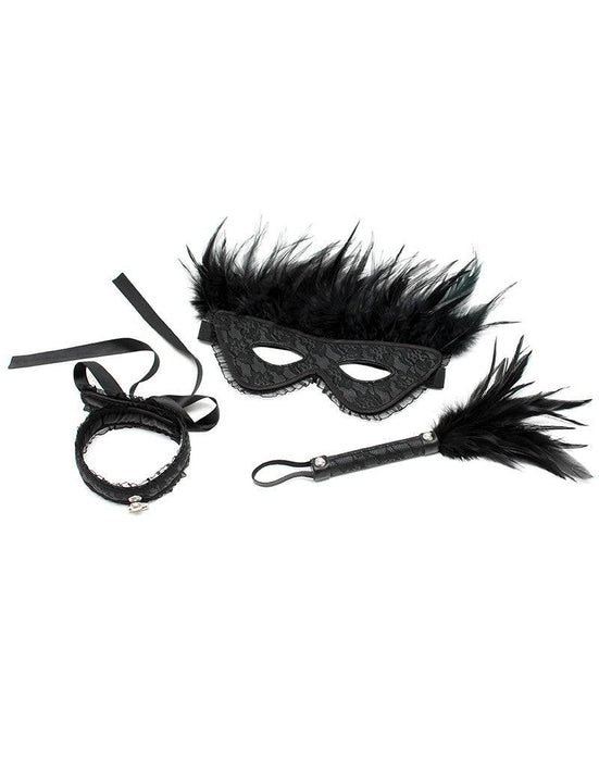 Rimba - Burlesque BDSM Set met Masker en Zweepje - Zwart-Erotiekvoordeel.nl