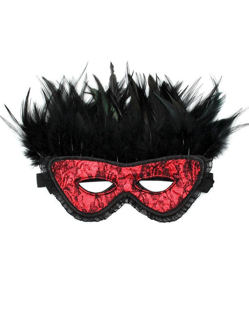 Rimba - Burlesque Masker Met Veren - Zwart/Rood-Erotiekvoordeel.nl