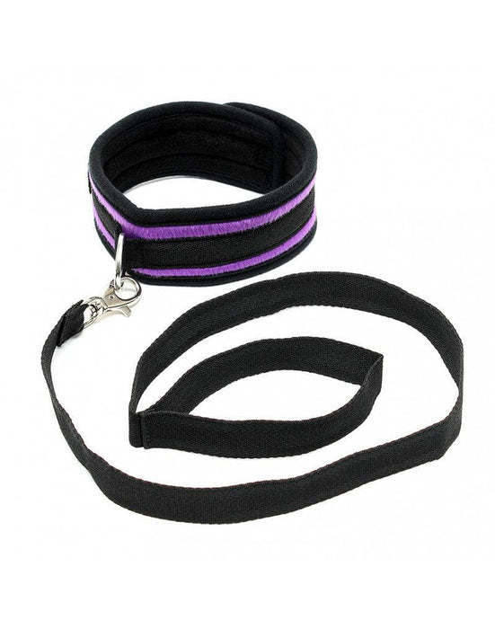 Rimba - Soft Bondage Halsband Met Leash - Zwart/Paars-Erotiekvoordeel.nl