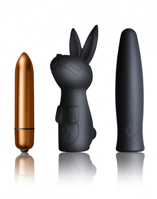 Rocks-off - Truly Dark Desires Set - Mini Vibrator Met Opzetstukken - Zwart/Goud-Erotiekvoordeel.nl