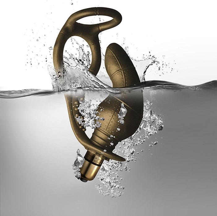 Rocks-off - Dauntless - Cockring met Vibrerende Buttplug - 10 snelheden - Metallic Brons-Erotiekvoordeel.nl