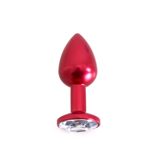 Rode Aluminium Buttplug Met Wit Sierkristal-Erotiekvoordeel.nl