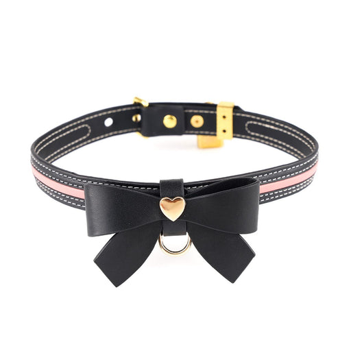 Sevanda - Love Heart Butterfly - Vegan Lederen Collar met Leiband - Zwart/ Roze-Erotiekvoordeel.nl