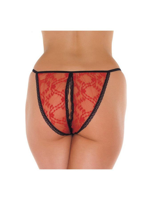 Sexy Tanga Slipje Met Open Kruis - Rood/Zwart-Erotiekvoordeel.nl