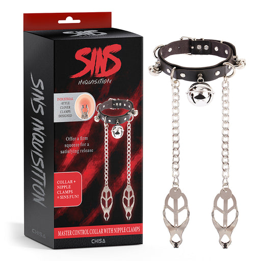 Sins Inquisiton - Master Control - Collar met Tepelklemmen en Belletje-Erotiekvoordeel.nl