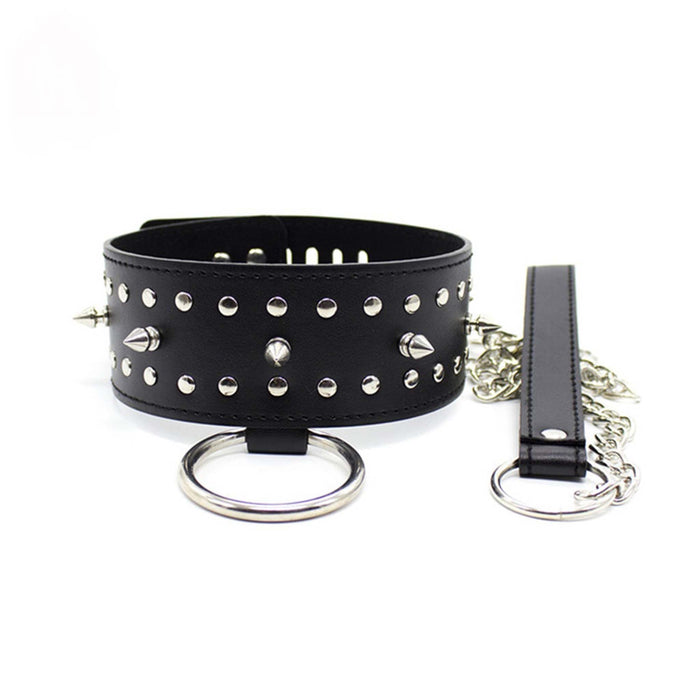 Smart Moves - Brede Collar met Decoratieve Spijkers en Studs - Zwart-Erotiekvoordeel.nl