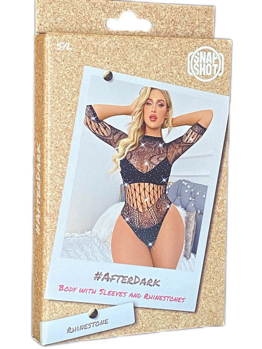 Snapshot - #afterdark - Body met Mouwen en Strass steentjes - One Size - Zwart-Erotiekvoordeel.nl